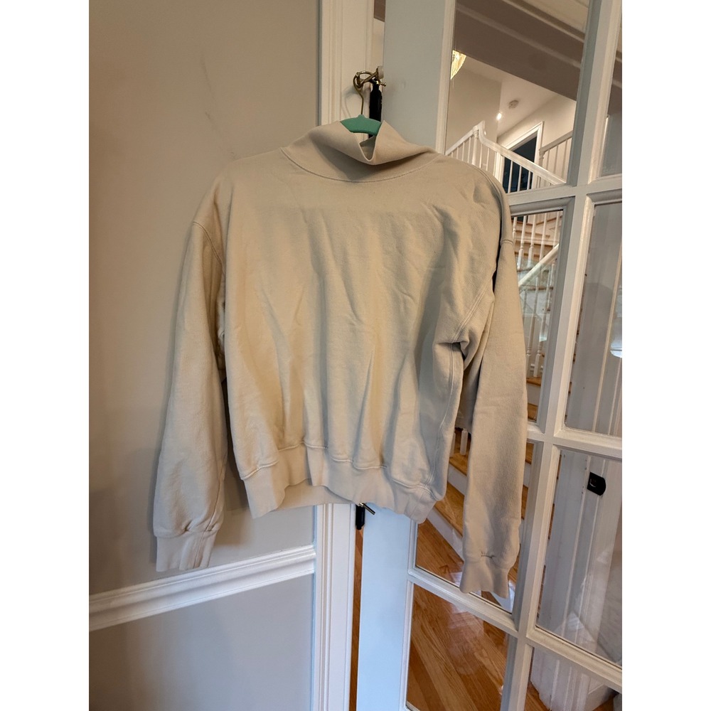 Buck Mason Womens Small Cream Beige 100% Cotton Mock Neck Turtleneck Sweatshirt